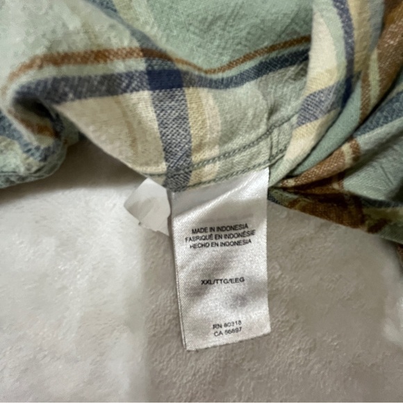 LUCKY BRAND Mens Button Up Long Sleeve Shirt Green Tan Plaid Cotton/Linen XXL - Picture 6 of 10